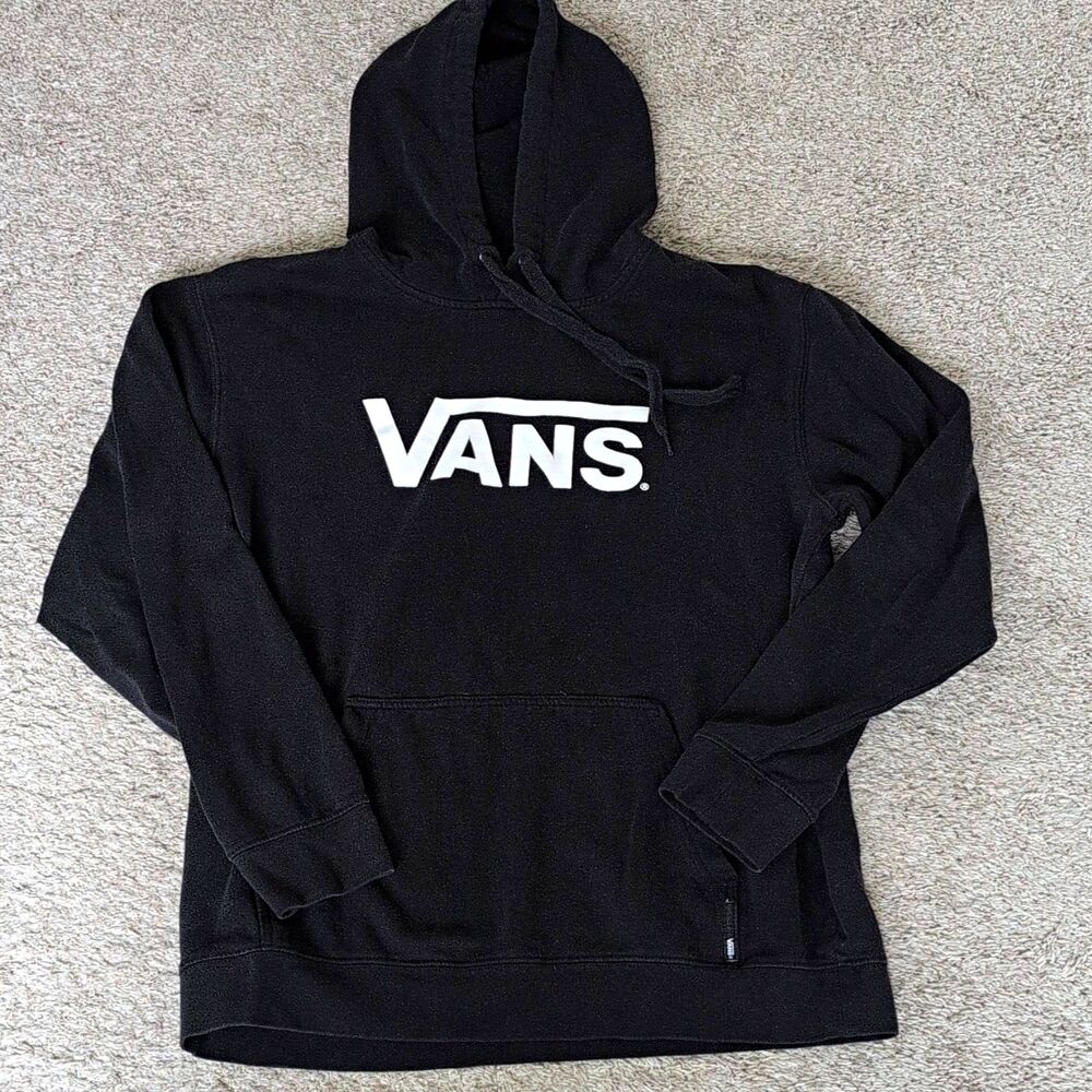 VANS Men L Black Fleece Graphic Logo Pullover Hoodie w/ Pockets